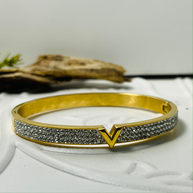 Gold & Clear cubic Zirconia Crystal Bangle