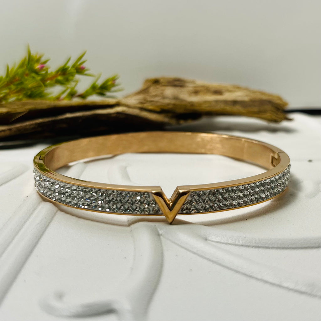 Rose Gold  & Clear cubic Zirconia Crystal Bangle