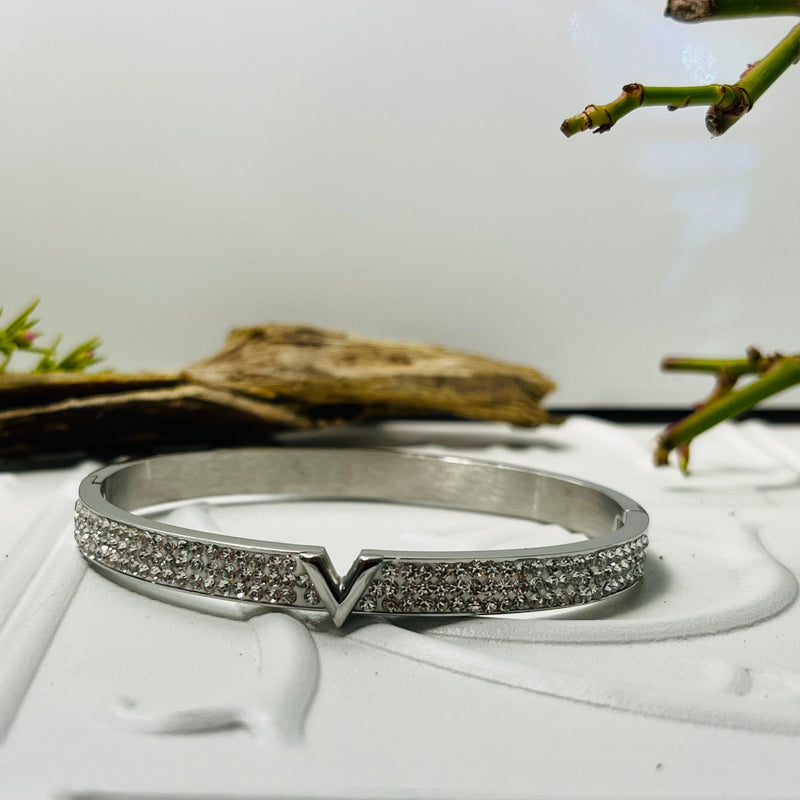 Silver & Clear cubic Zirconia Crystal Bangle