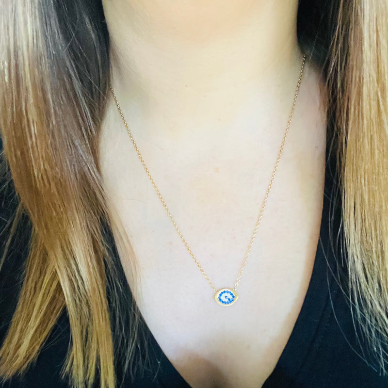 Gold Blue & Clear Crystal Eye Necklace