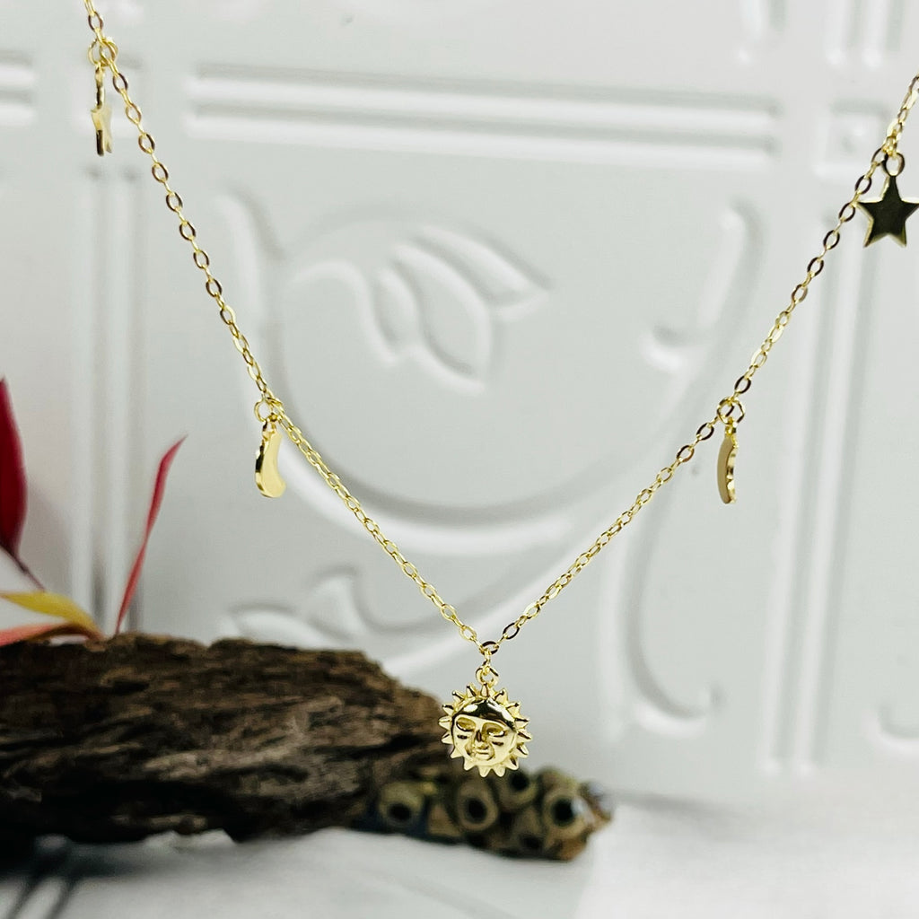 Sterling Silver Gold Plated Moon & Star Necklace