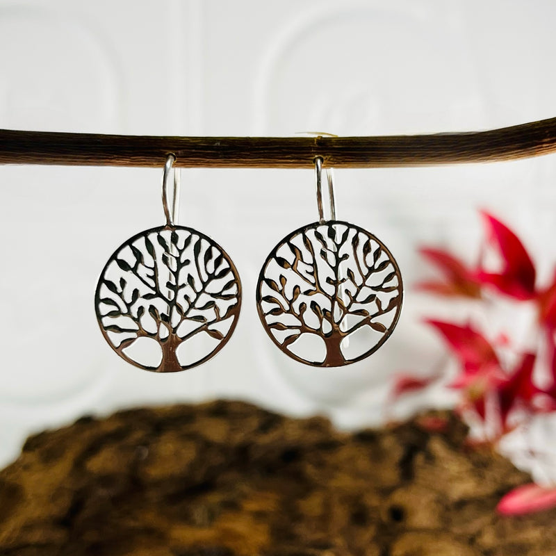 Sterling Silver Tree Of Life Hook Earrings