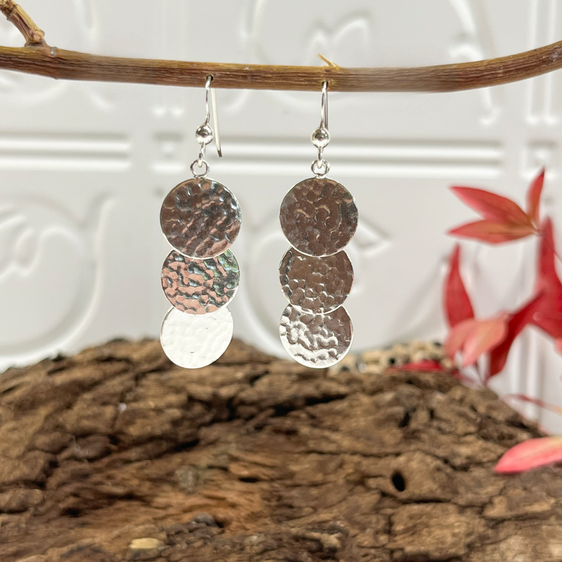 Sterling Silver Hammered Drop Earrings