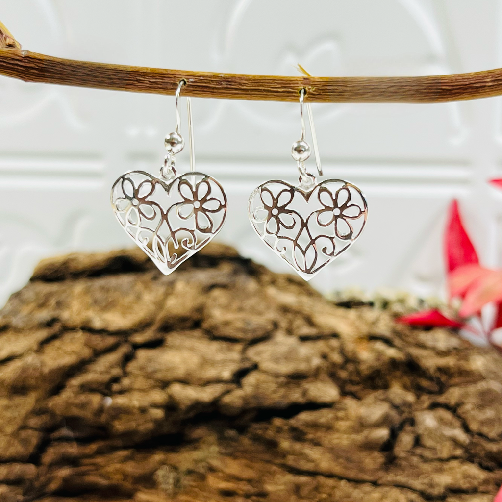 Sterling Silver filigree Heart Earrings