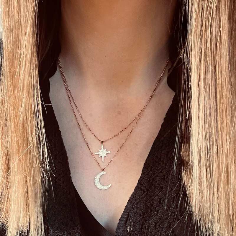 Rose Gold Moon & Star Layered Necklace