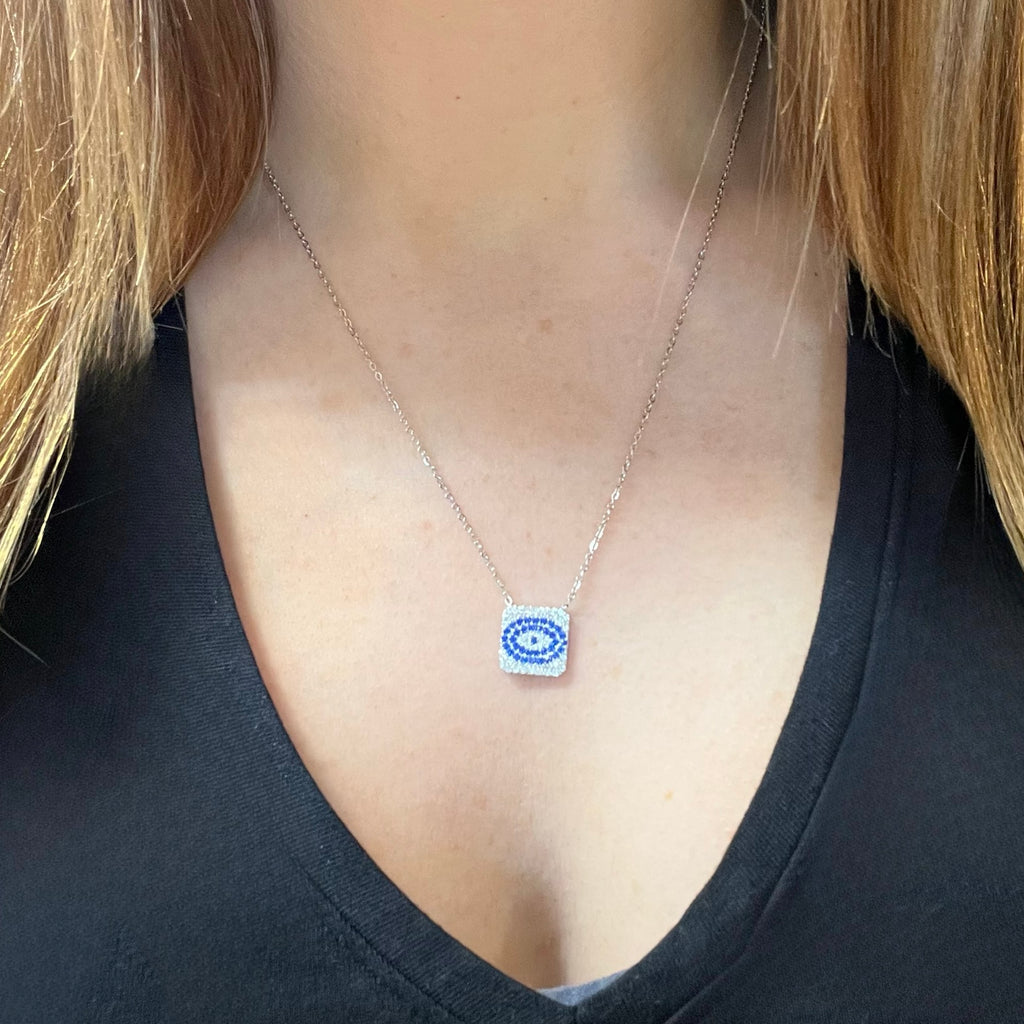 Silver Blue & Clear Crystal Eye Necklace