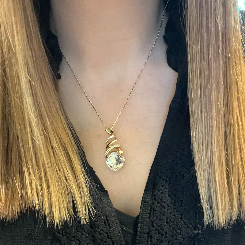 Gold Clear Crystal & Spiral Necklace