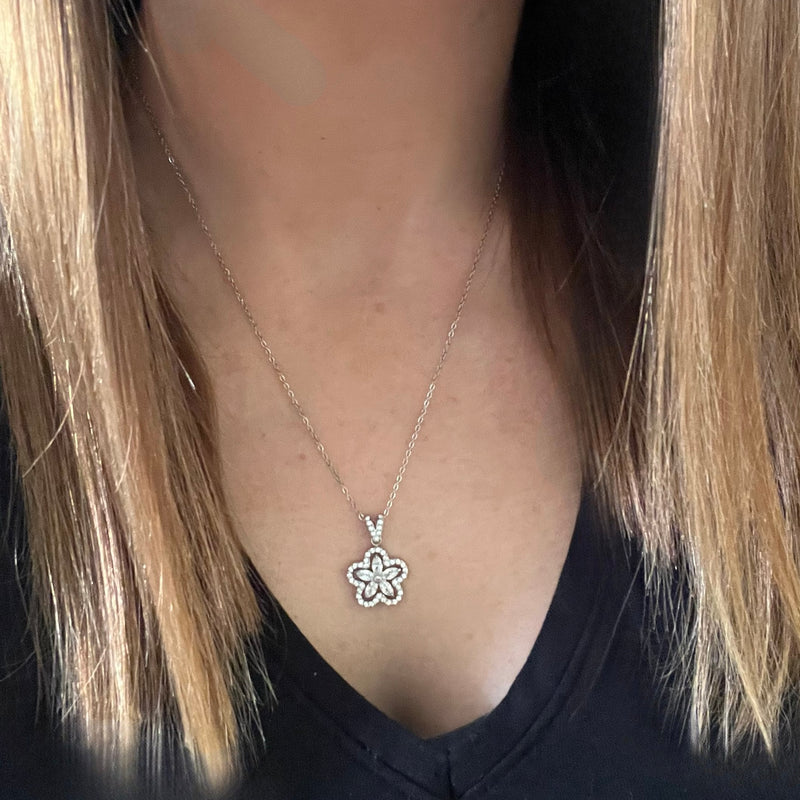 Silver Clear Crystal Flower Necklace
