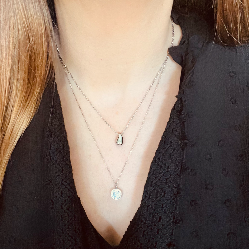 Silver Double Chain Crystal Necklace