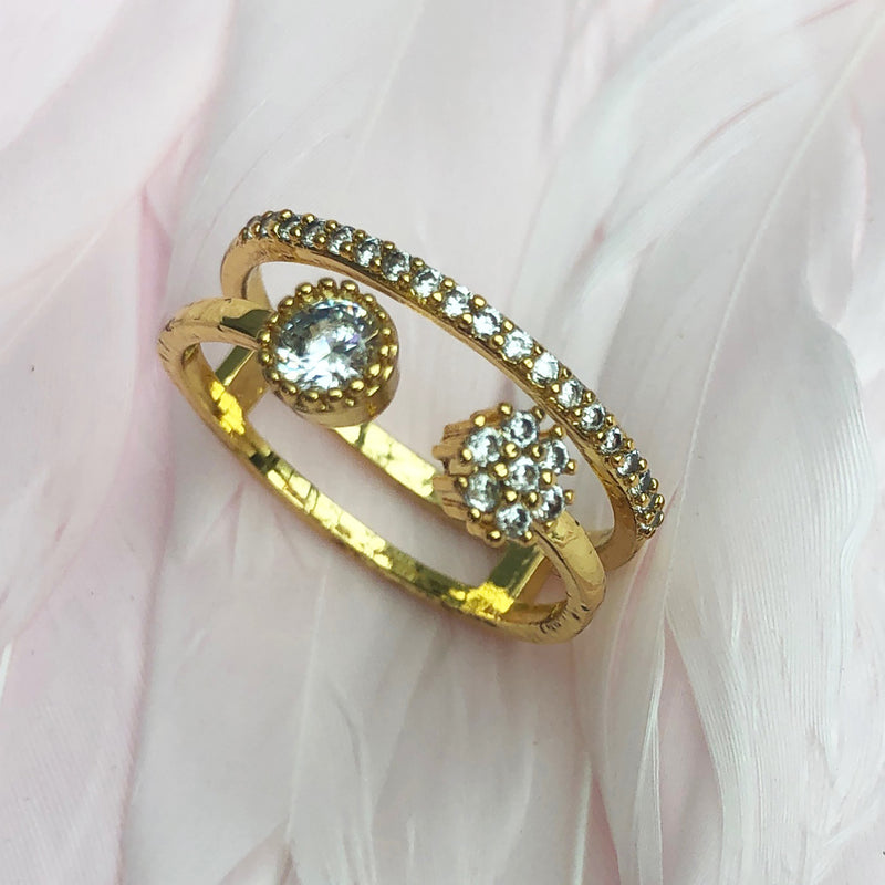 Gold Rhodium Plated Cubic Zirconia Double Band Ring