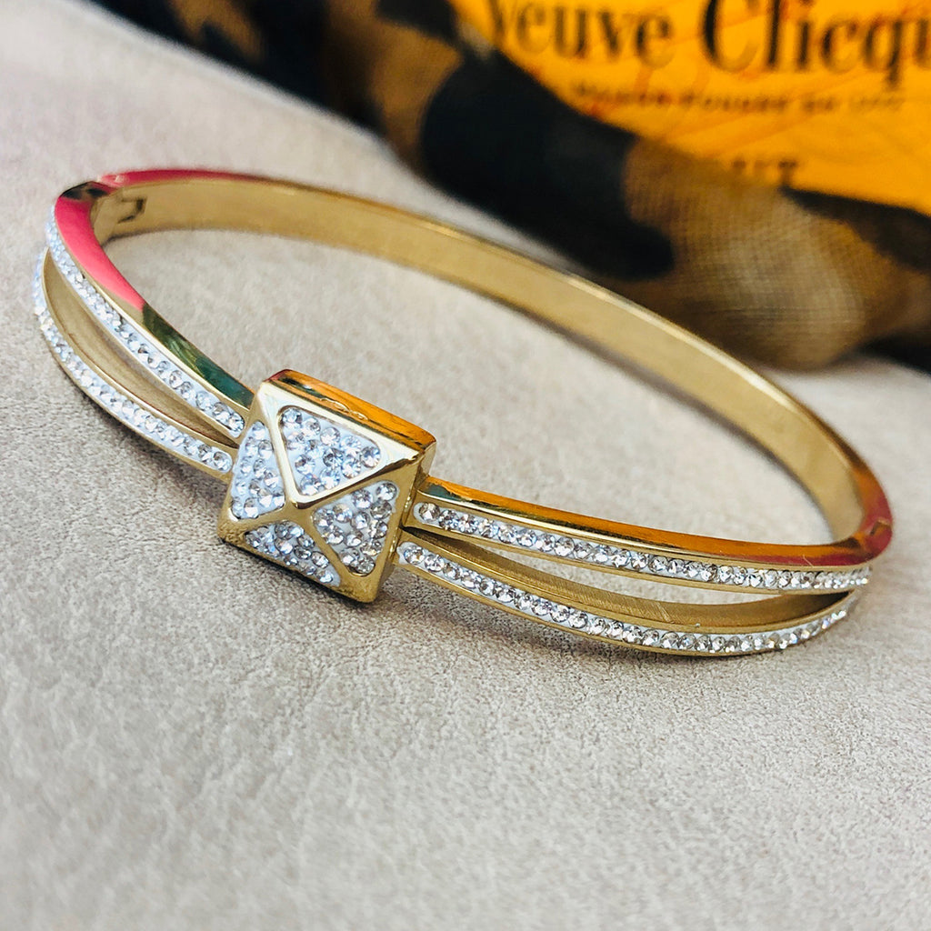 Cubic Zirconia Gold Plated Stainless Steel Bangle