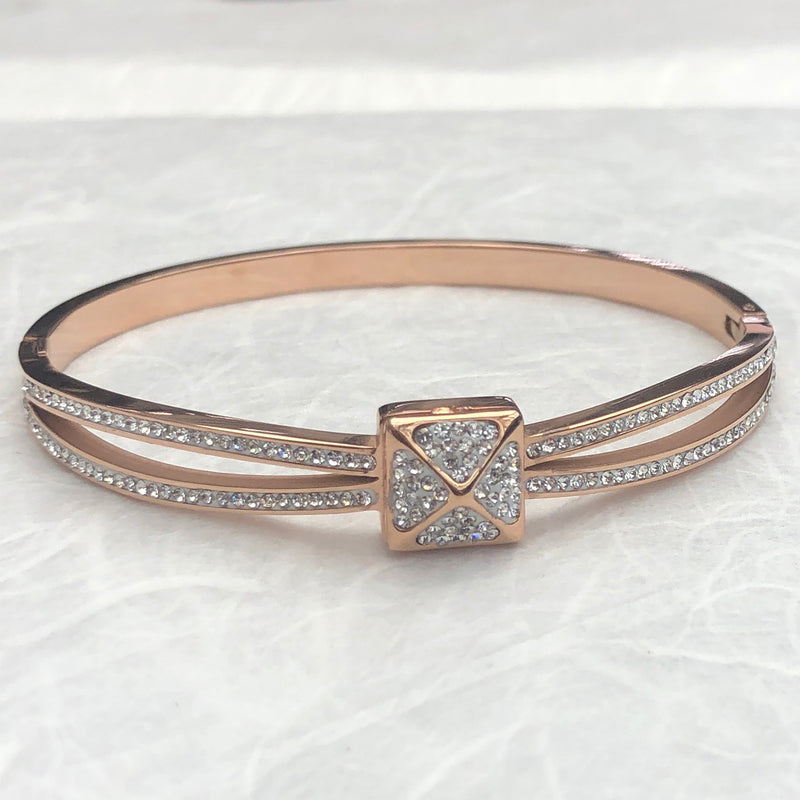 Cubic Zirconia Rose Gold Plated Stainless Steel Bangle