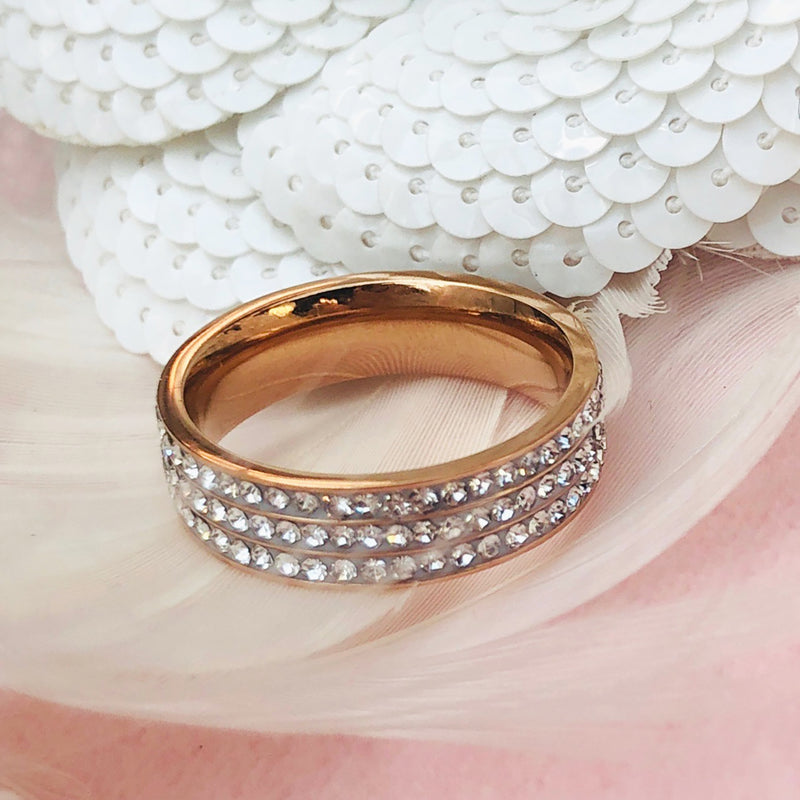 Rose Gold Plated Stainless Steel Pave Ring