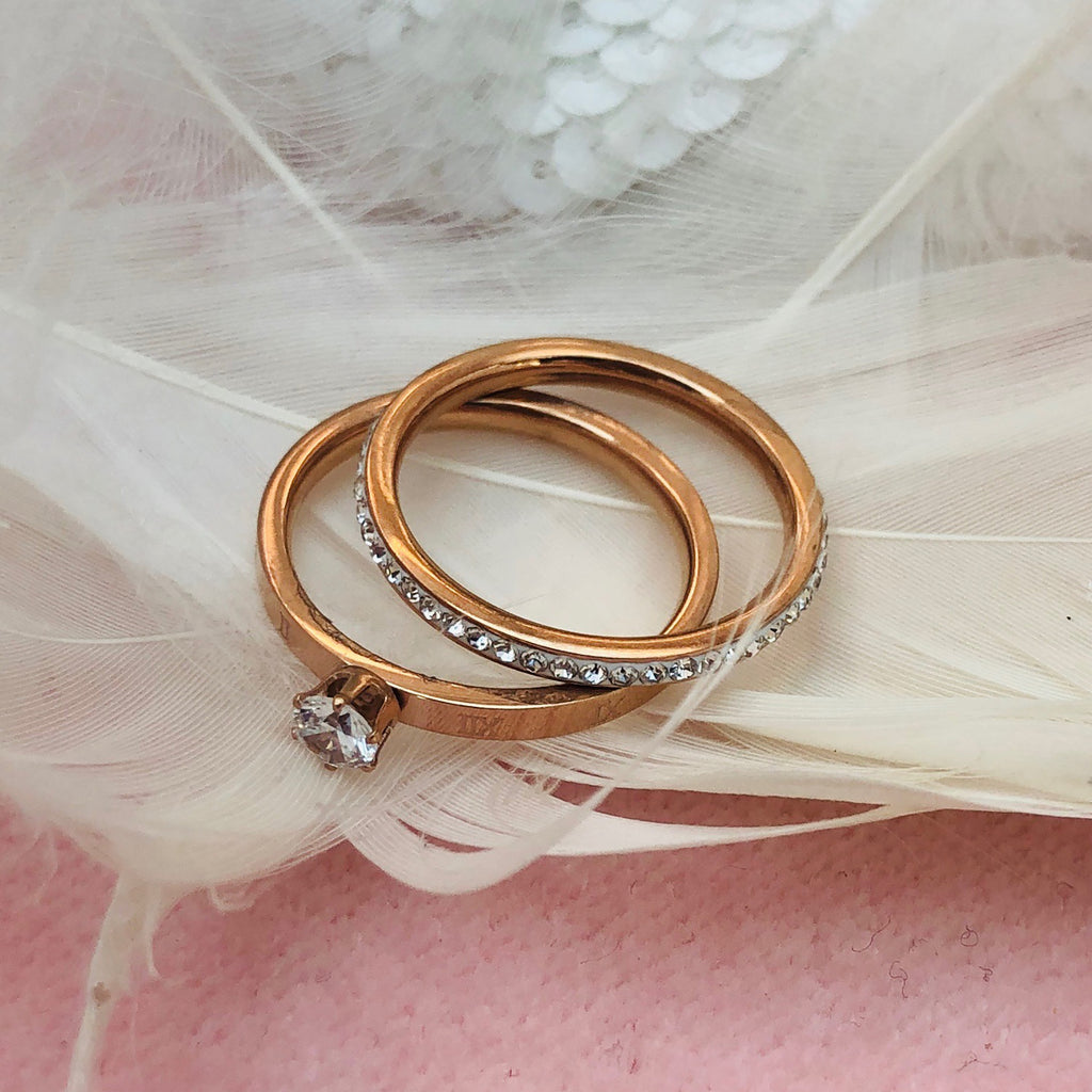 Rose Gold Plated Stainless Steel Wedding ring duo