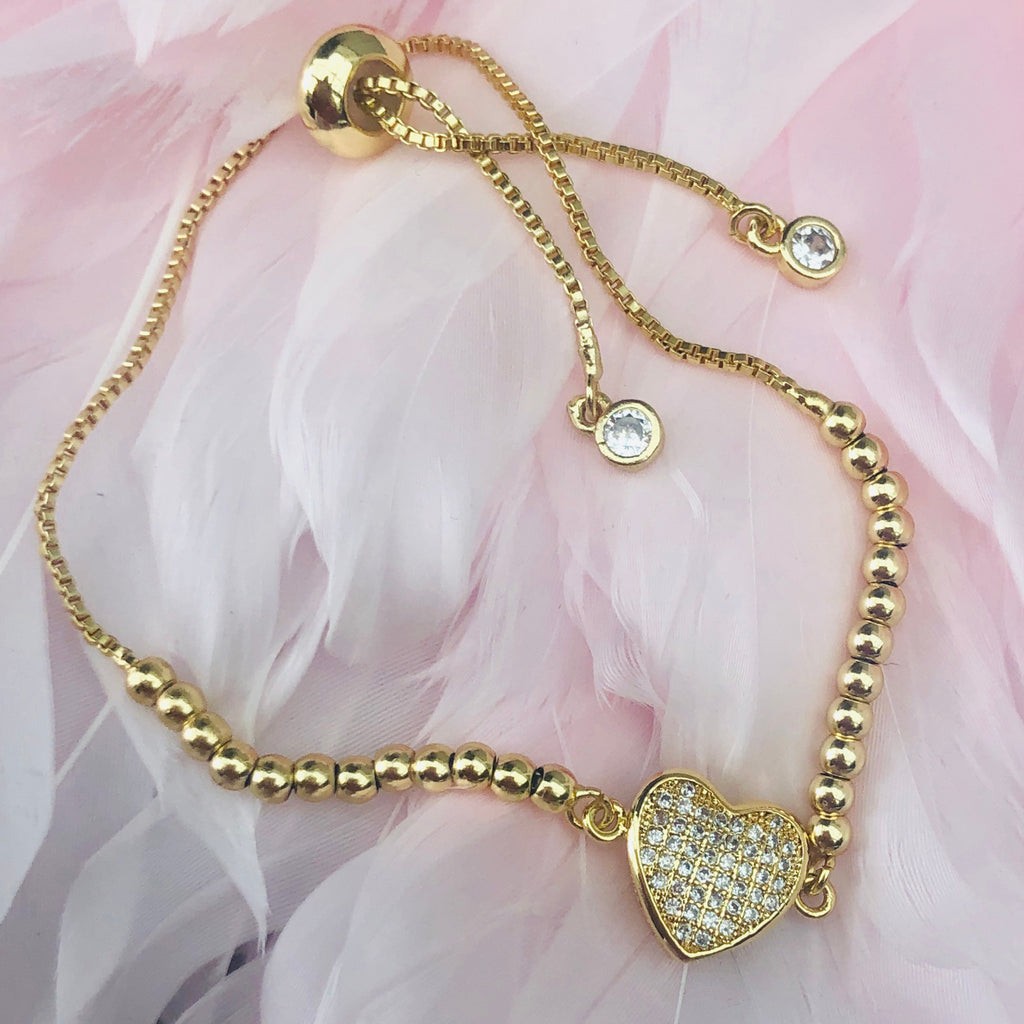 Gold Plated Pavé Crystal Heart Bracelet