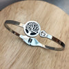 Stainless Steel Bangle with Tree of Life & Cubic Zirconia