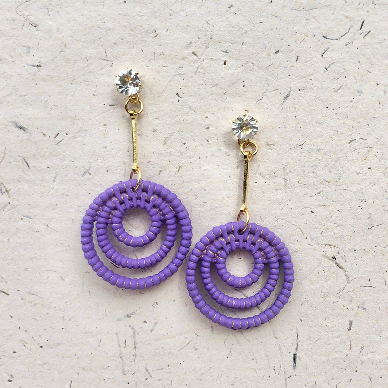 Purple Coil Drop Gold Plated Earrings with Cubic Zirconia Studs.