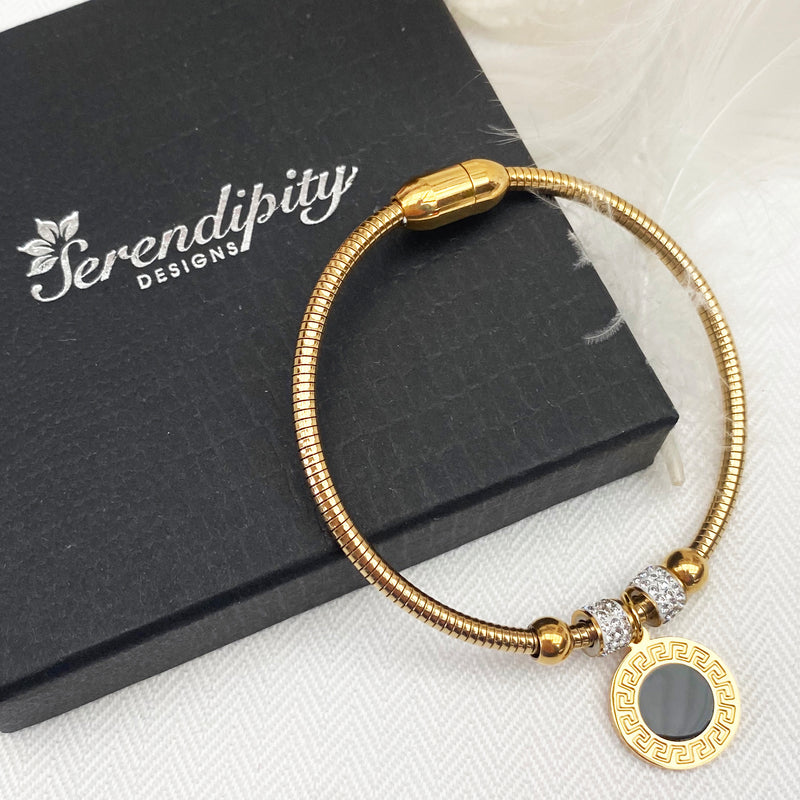 Gold Plated Bracelet with Meandering Pattern Charm