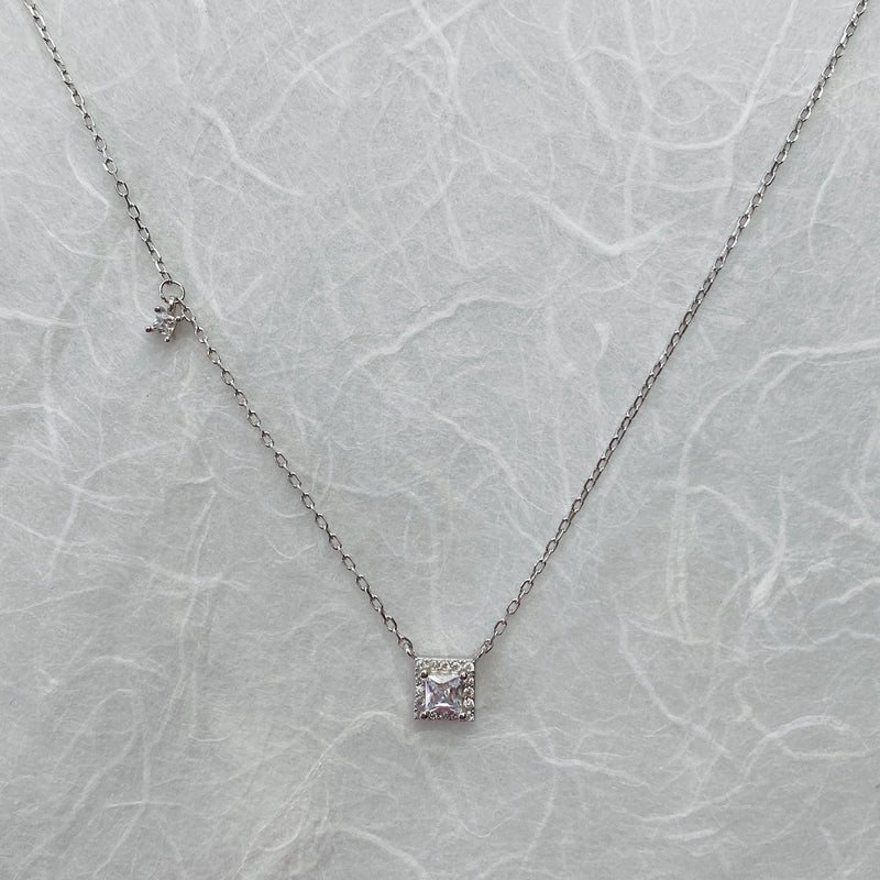 Sterling Silver Square Cubic Zirconia Pendant Necklace