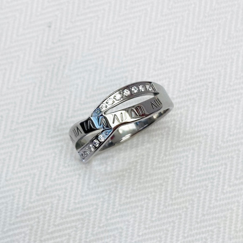 Stainless Steel Roman Numeral Cross Over Ring