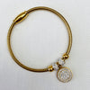 Stainless Steel Gold Bangle with Crystal Charm