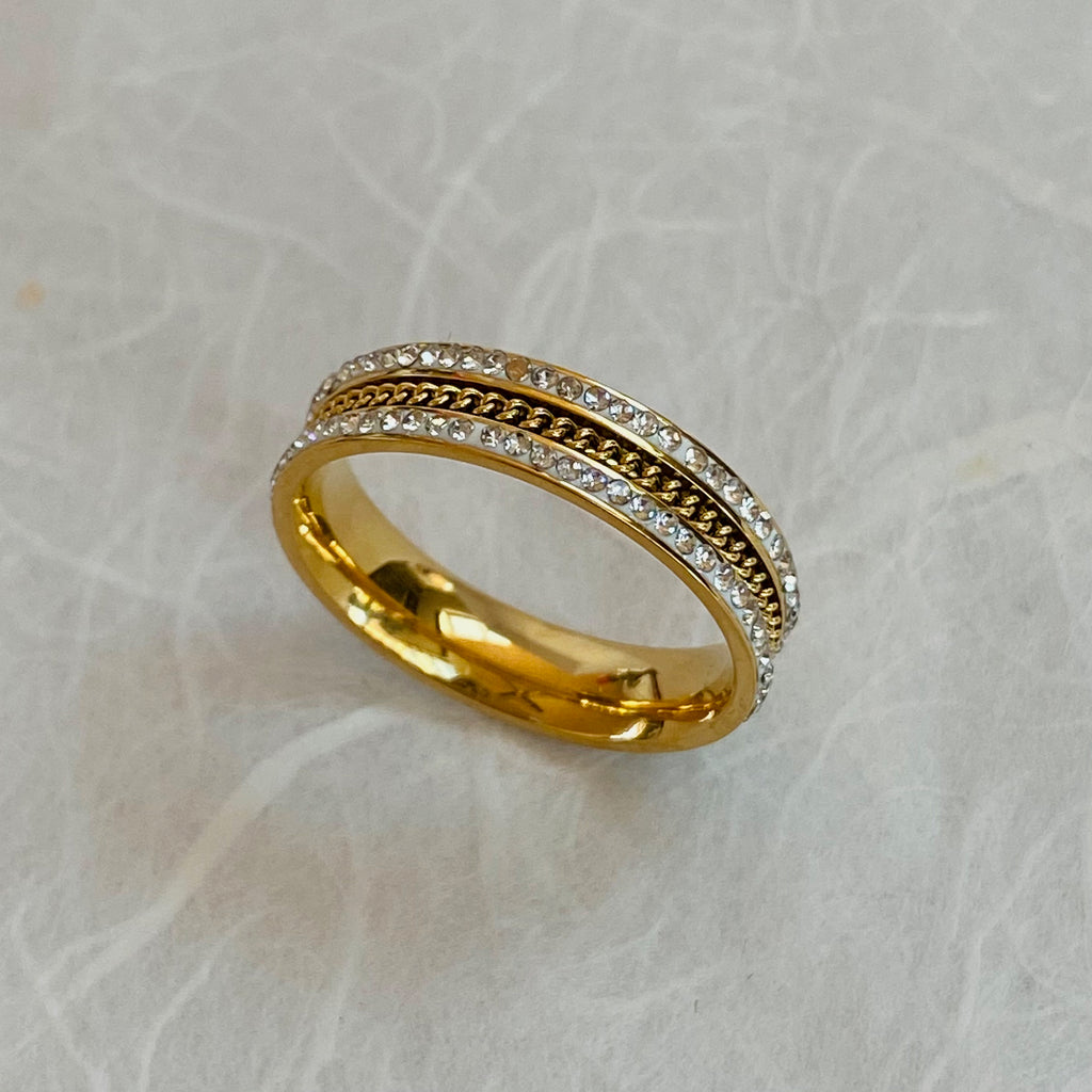 Gold plated Stainless Steel & Cubic Zirconia Ring