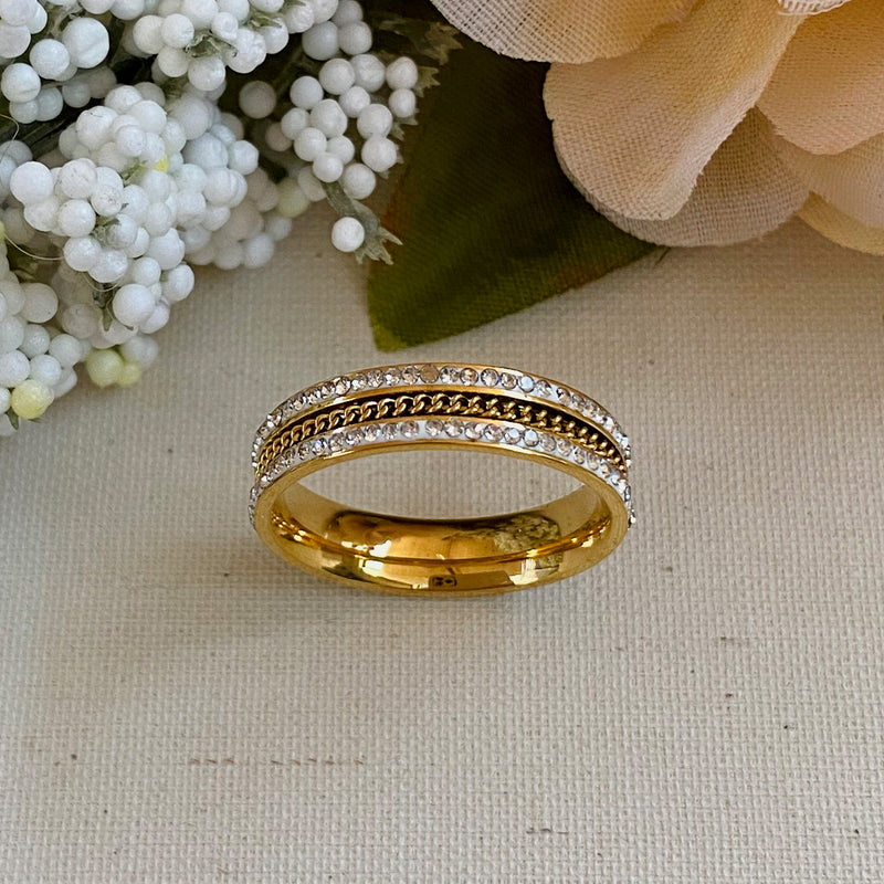 Gold plated Stainless Steel & Cubic Zirconia Ring