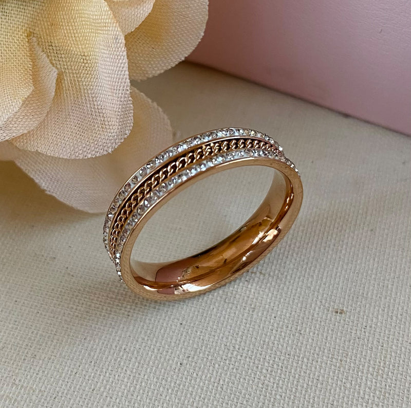 Rose Gold Plated Stainless Steel & Cubic Zirconia Ring