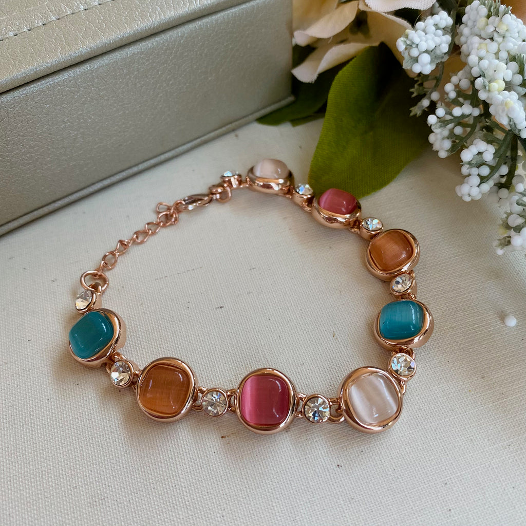 Rose Gold Coloured Stone Bracelet with Cubic Zirconia