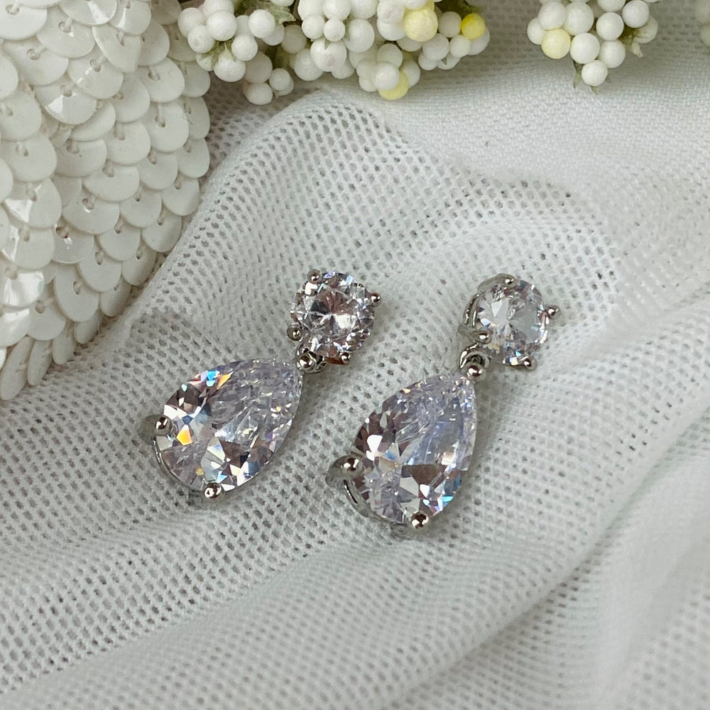Platinum Plated Cubic Zirconia Drop Earrings – Serendipity Designs