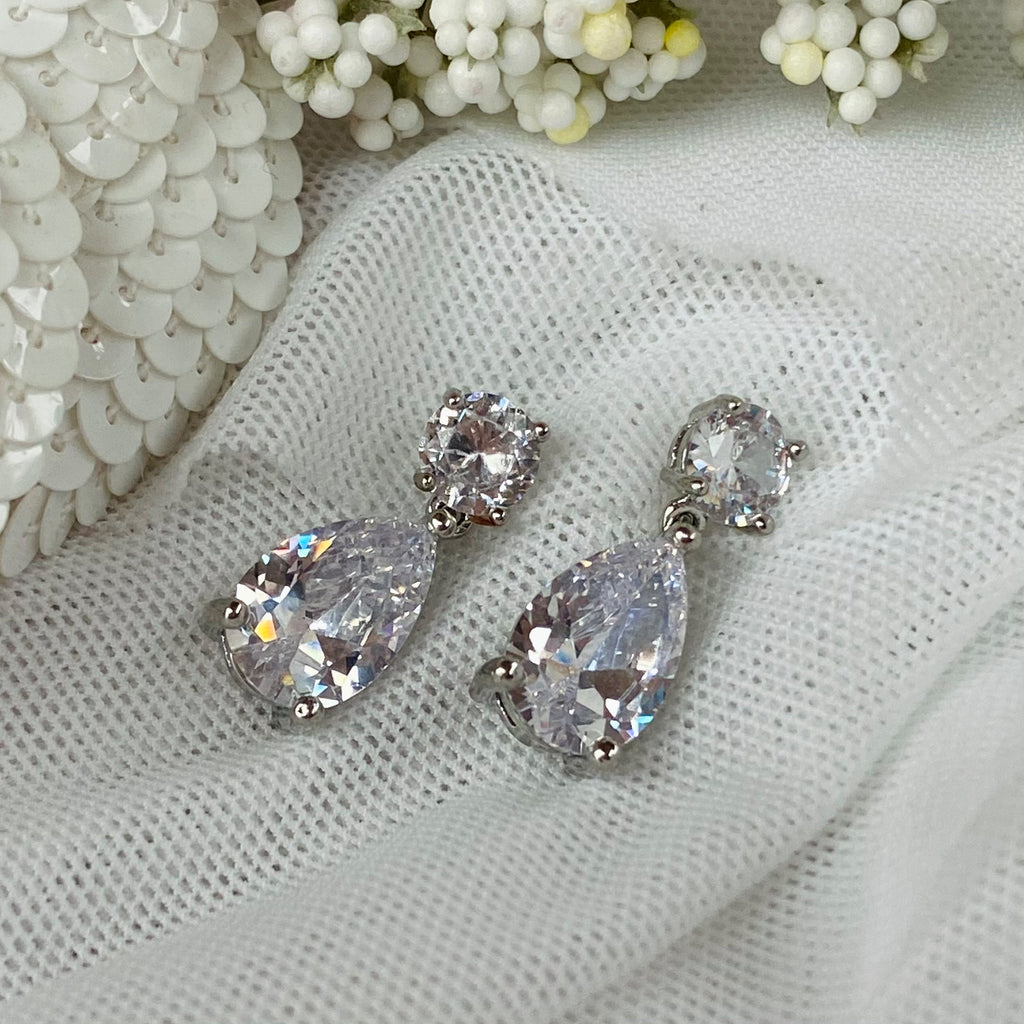 Platinum Plated Cubic Zirconia Drop Earrings