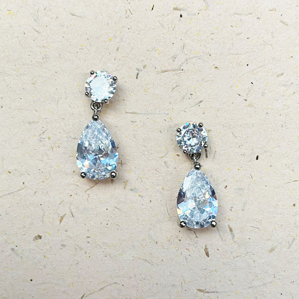 Platinum Plated Cubic Zirconia Drop Earrings