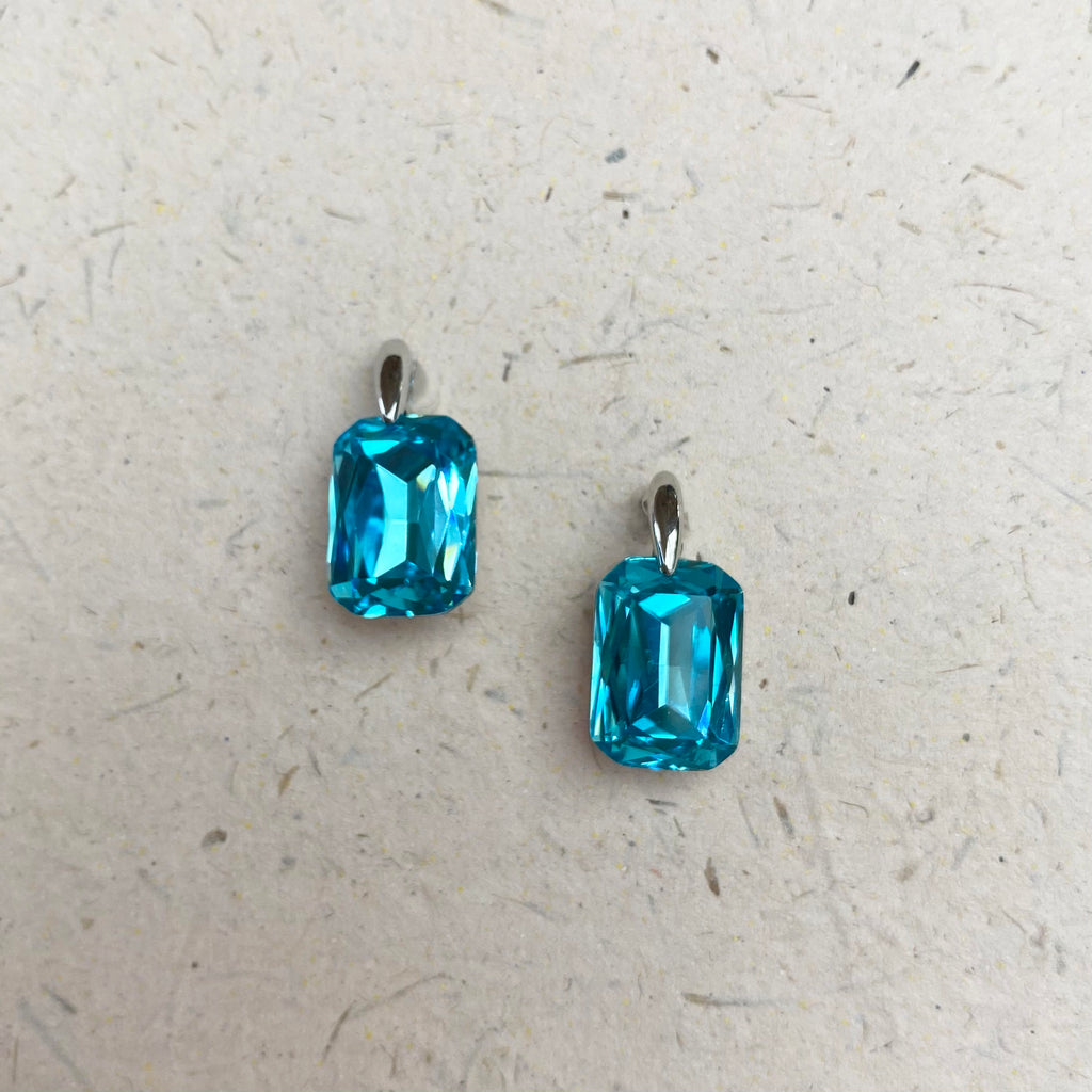 Platinum Plated Silver Aqua Cubic Zirconia Earrings