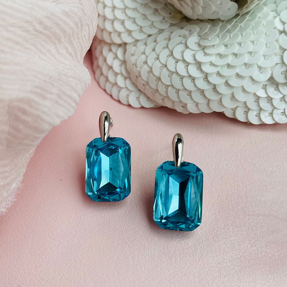 Platinum Plated Silver Aqua Cubic Zirconia Earrings