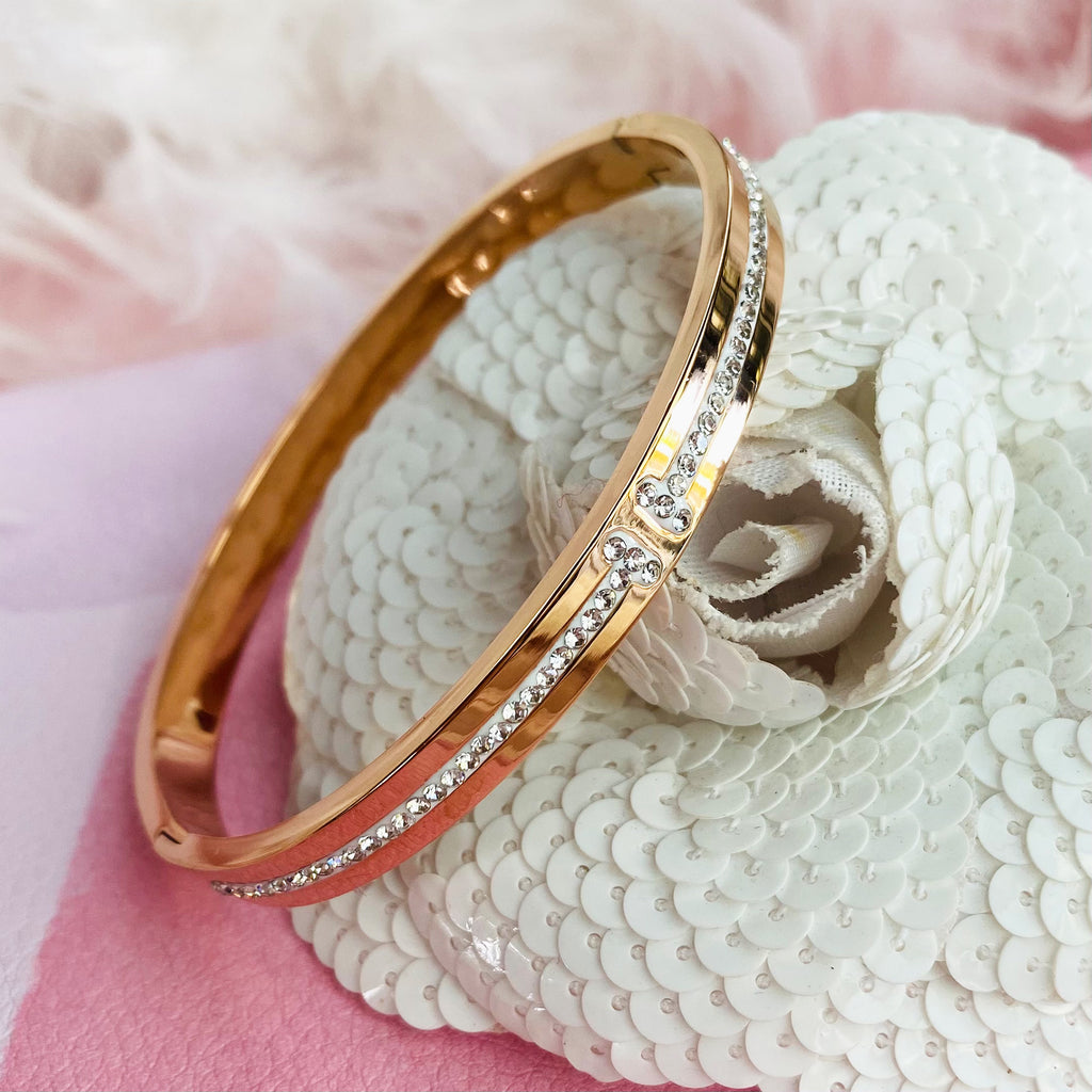 Rose Gold Plated Stainless Steel & Cubic Zirconia Bangle