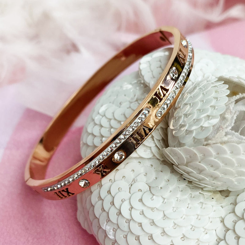 Rose Gold Plated Stainless Steel & Cubic Zirconia Bangle