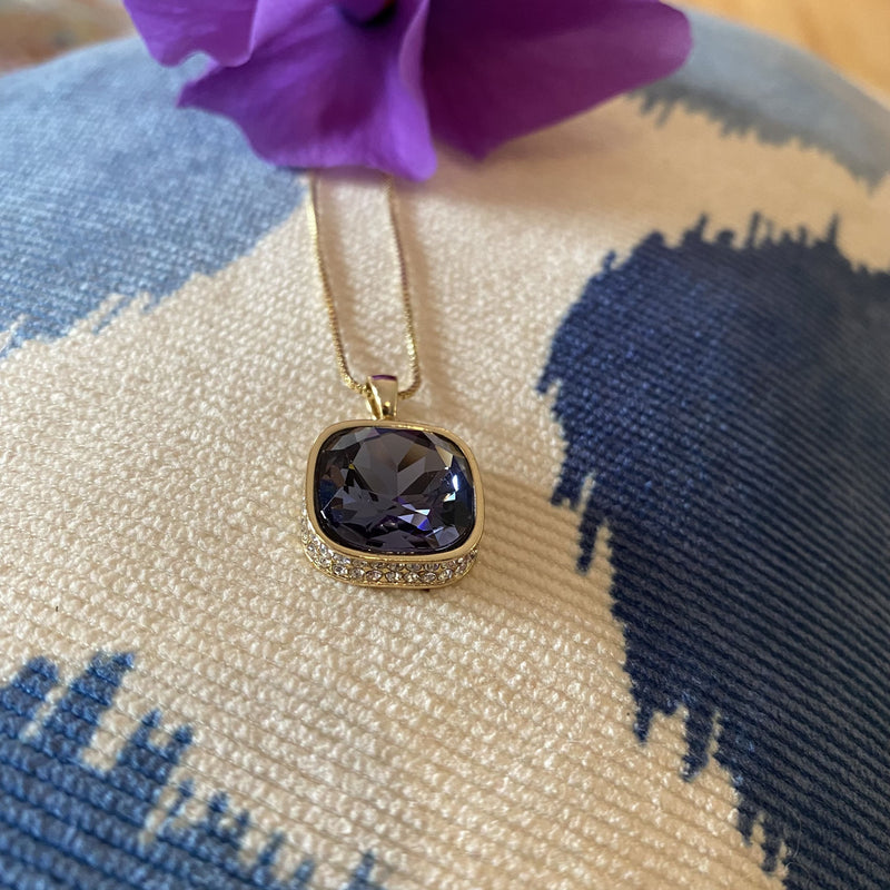 Gold Necklace with Deep Purple Crystal