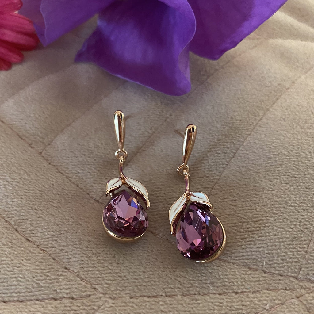 Rose Gold Platinum Plated Purple Earrings