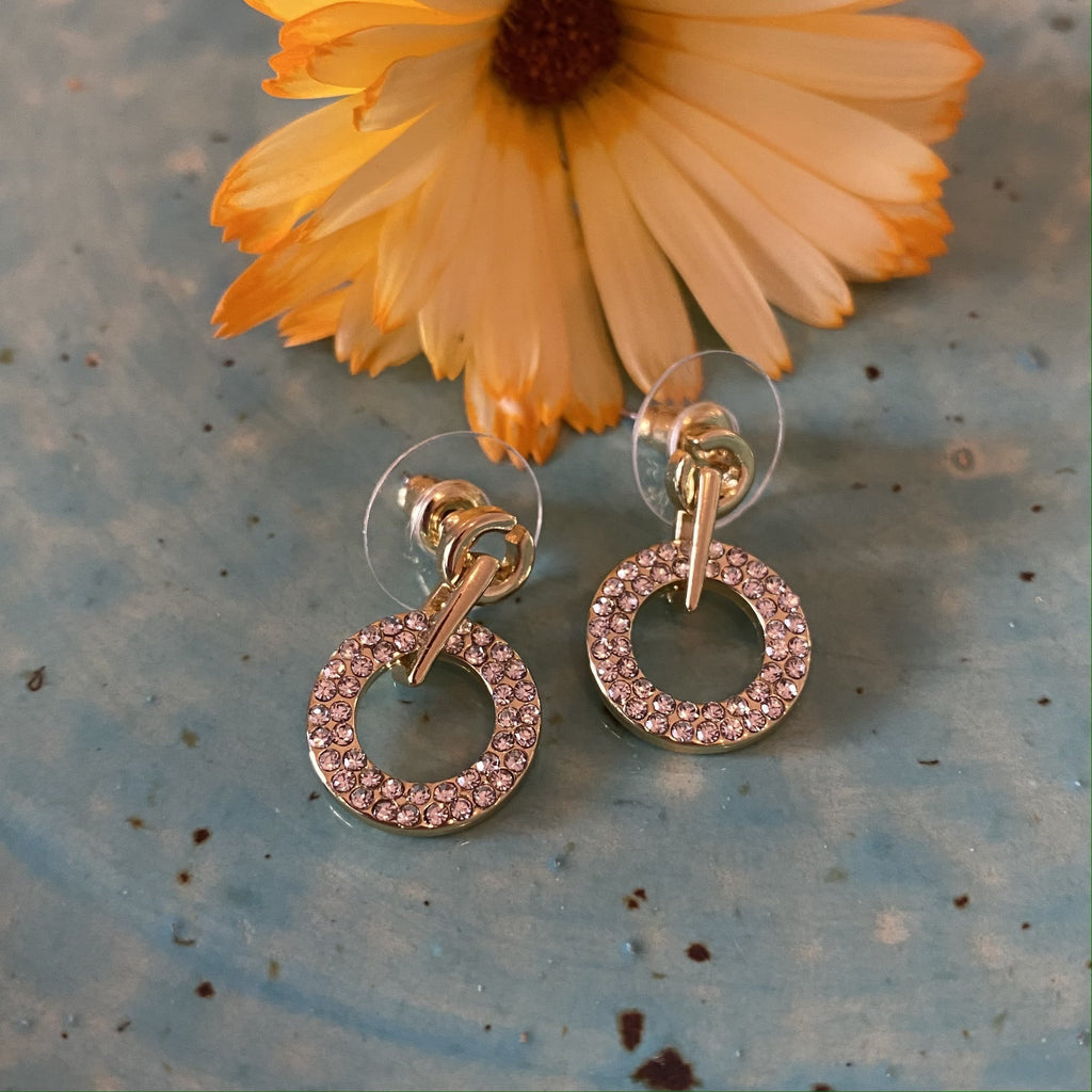 Platinum Plated Gold Diamonte Circle Earrings