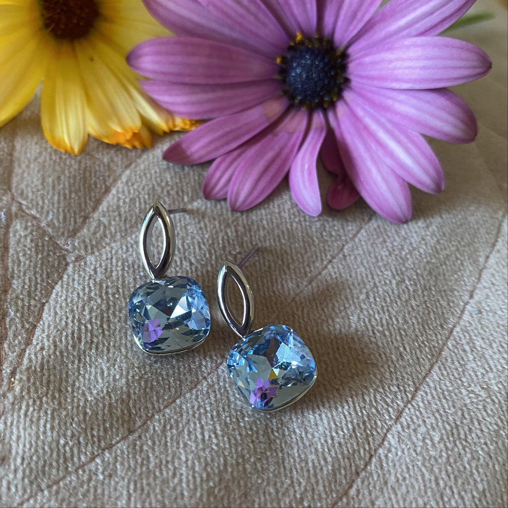 Platinum Plated Silver Pale Blue Earrings
