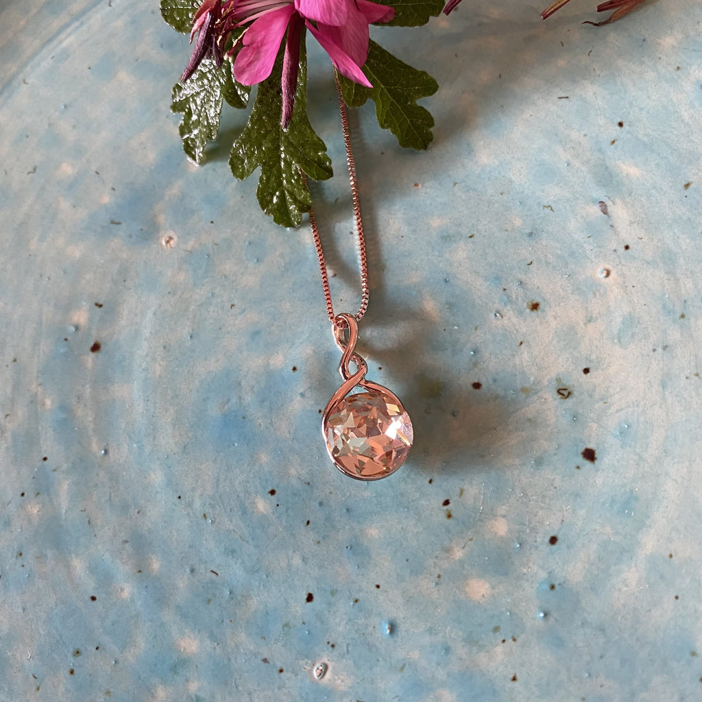 Platinum Plated Rose Gold Champagne Crystal Necklace