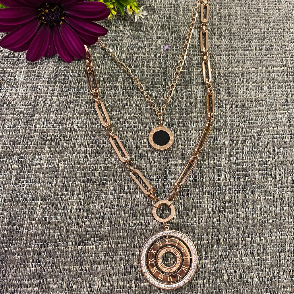 Stainless Steel Rose Gold Double Chain Necklace