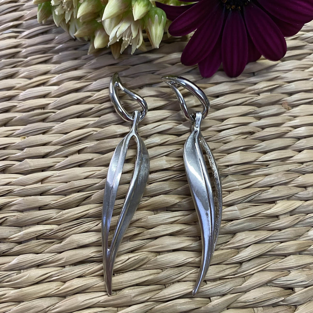Platinum Plated Silver Leaf Shape Earrings