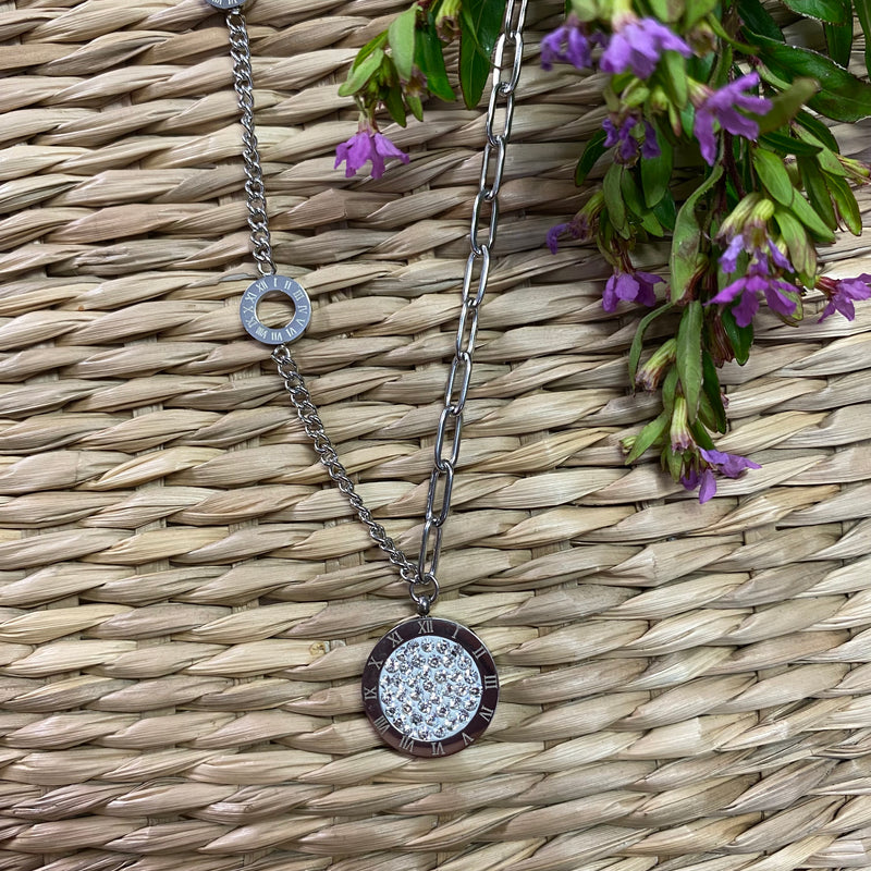Stainless Steel Silver Necklace With Roman Numerals