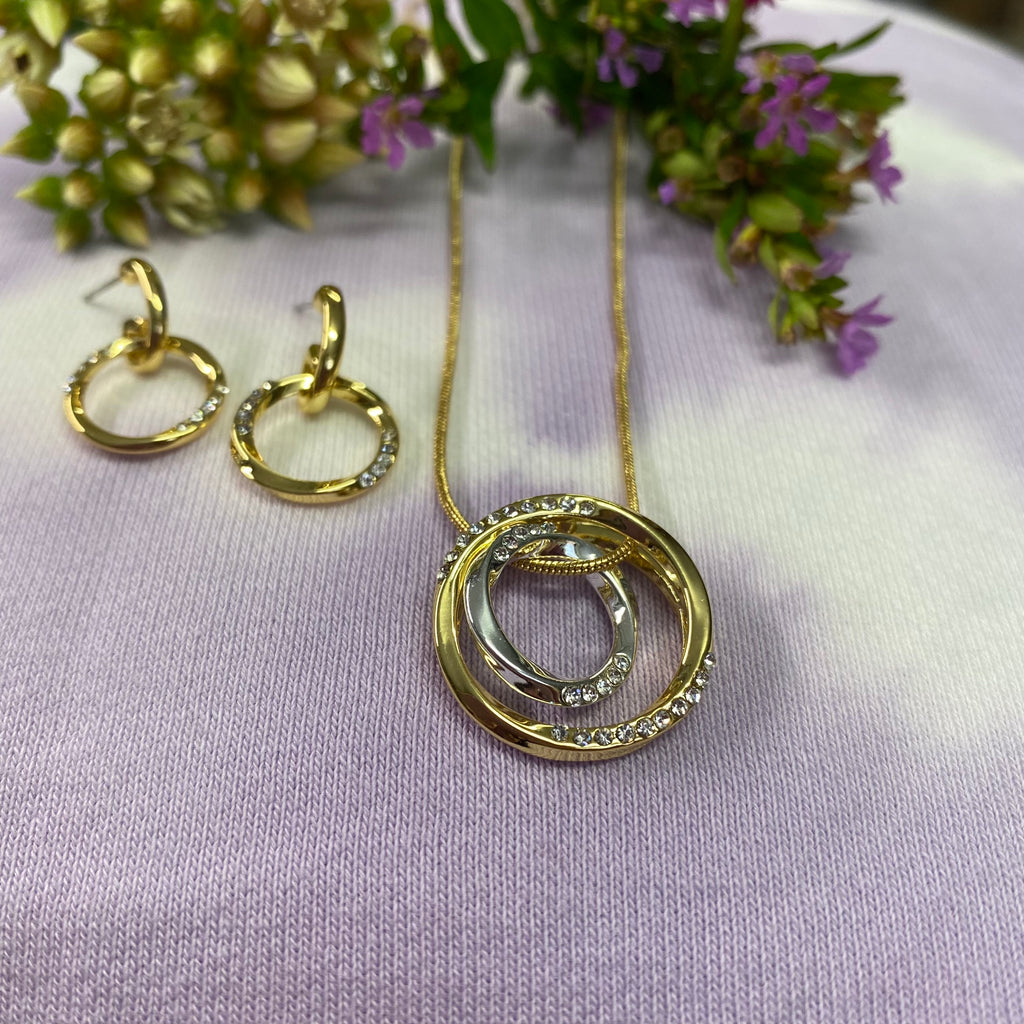 Gold & Silver Circle Earring & Necklace Set