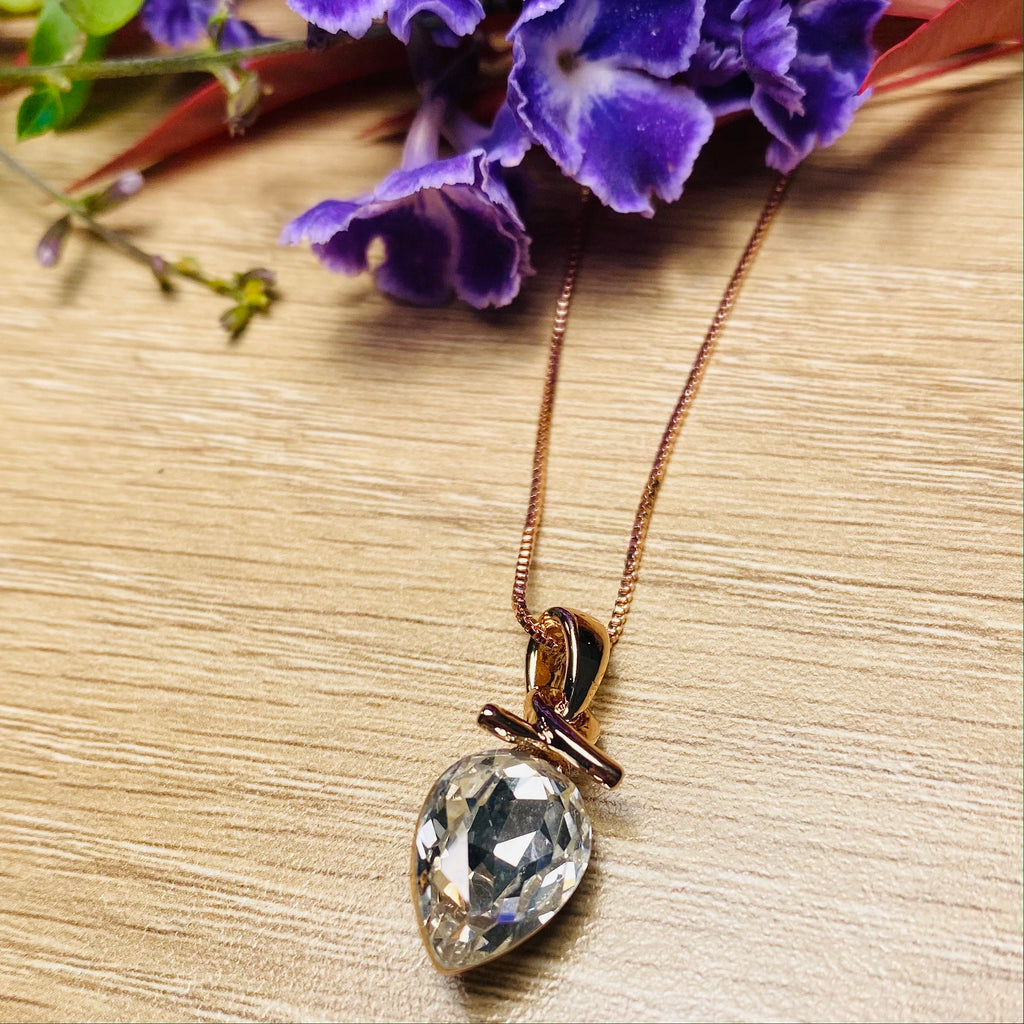 Rose Gold & Clear Crystal Pear Shaped Necklace