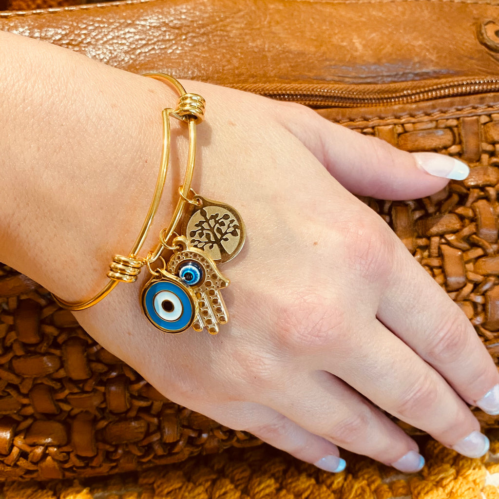 Gold Bangle With Hanging Charms