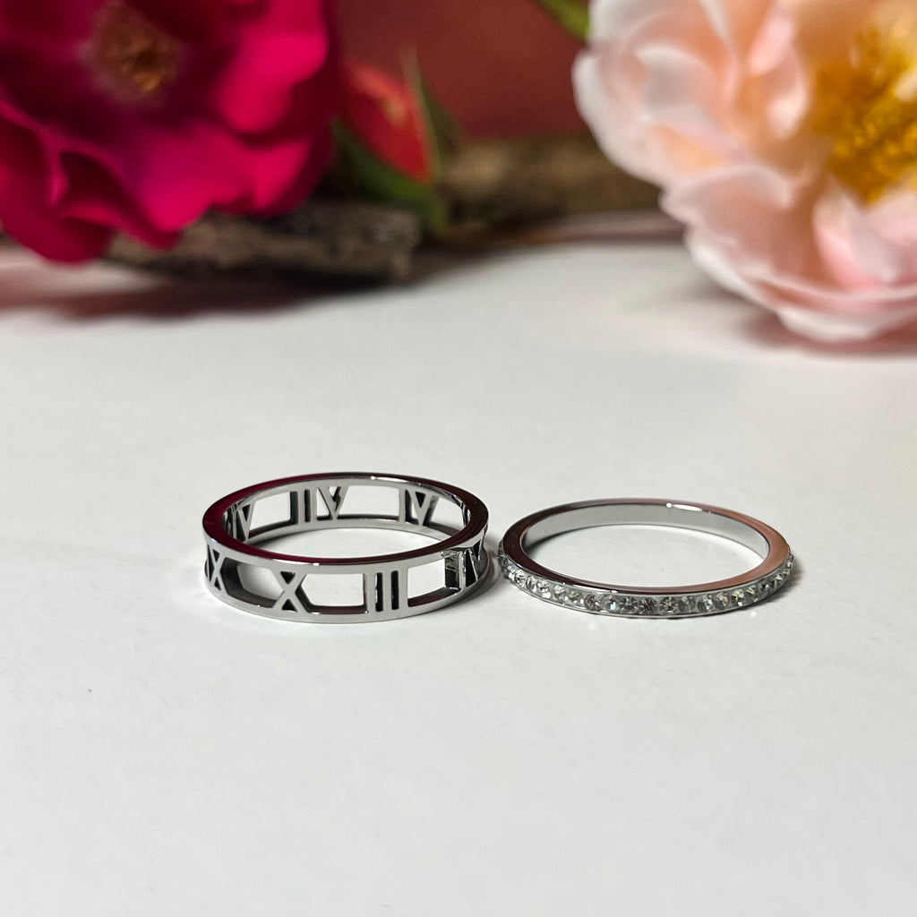 Silver Roman Numeral & Cubic Zirconia Ring