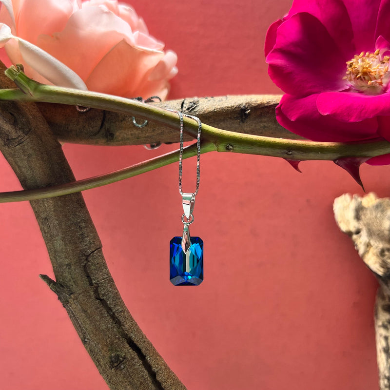 Sterling Silver & Aqua Swarovski Crystal Necklace & Earring Set.
