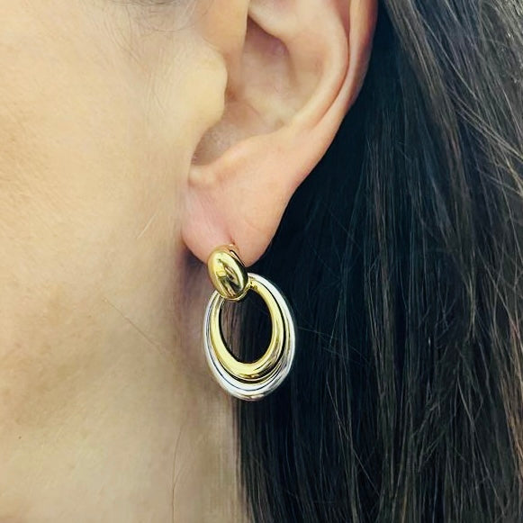 Gold & Silver Oval Shaped Earrings